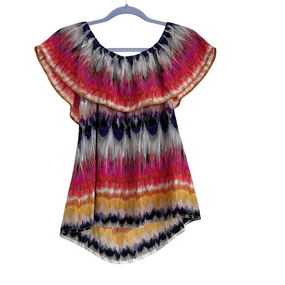 Trina Turk Silk Off the Shoulder Top Boho Print Size Small - Picture 4 of 6